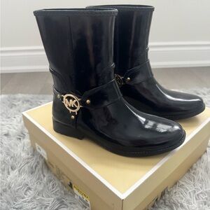 Michael Kors Shiny Black Combat Boots